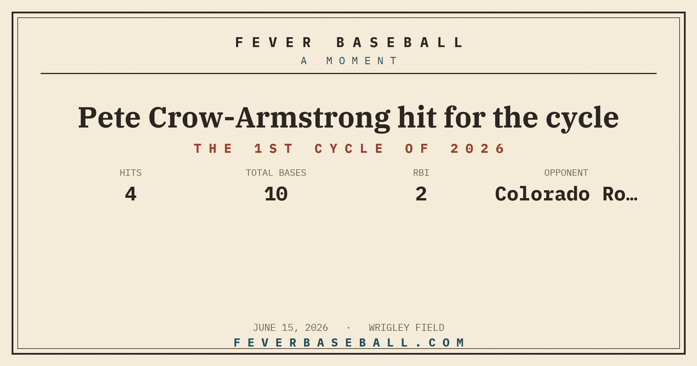 Pete Crow-Armstrong hit for the cycle. A single, a double, a triple and a home run in one game.
