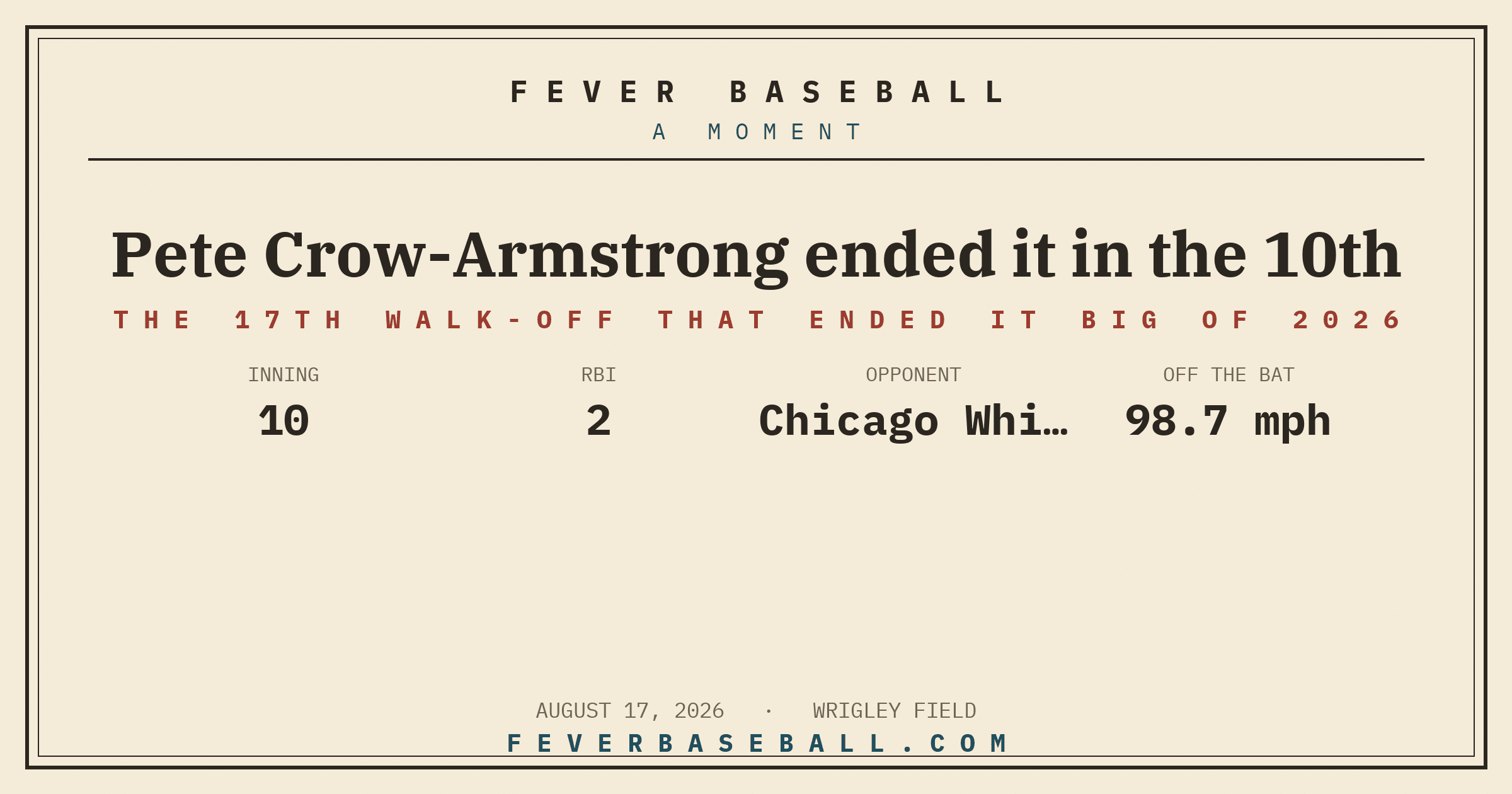 Pete Crow-Armstrong ended it in the 10th. A home run that ended the game in extra innings, or with the bases loaded.