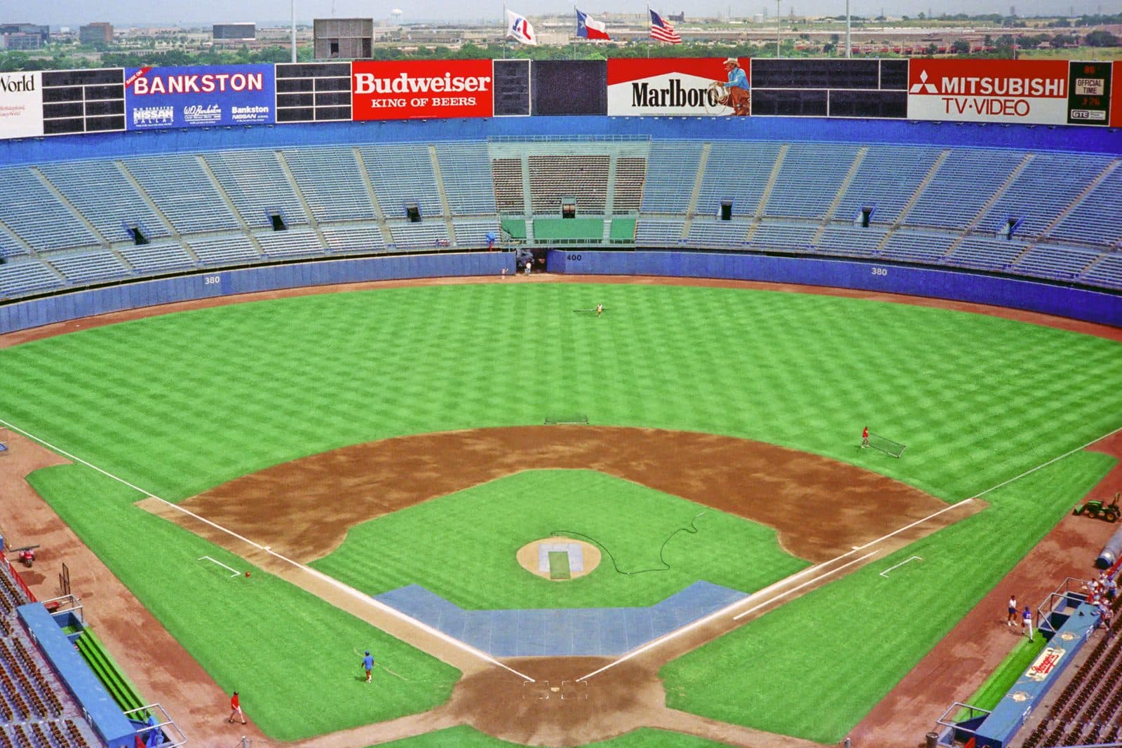 Arlington Stadium, 1988 — Taken on June 24, 1988 before the Chicago White Sox played the Texas Rangers. For the history of this ballpark, click en.wikipedia.org/wiki/Arlington_Stadium .