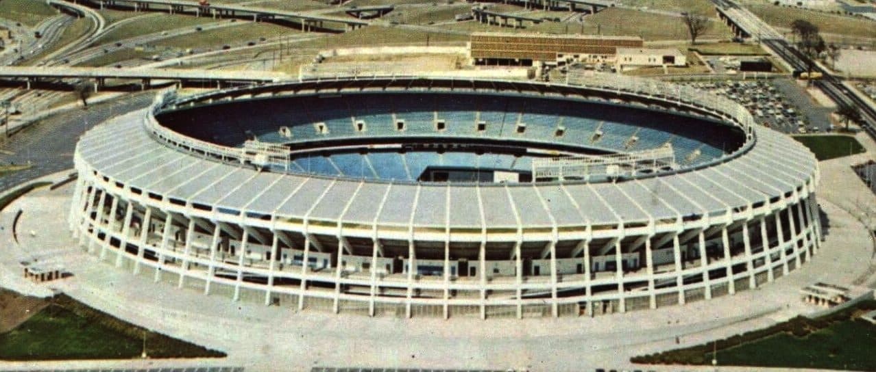 Atlanta-Fulton County Stadium — An aerial view of Atlanta–Fulton County Stadium , pictured from circa late 1960's/early 1970's.