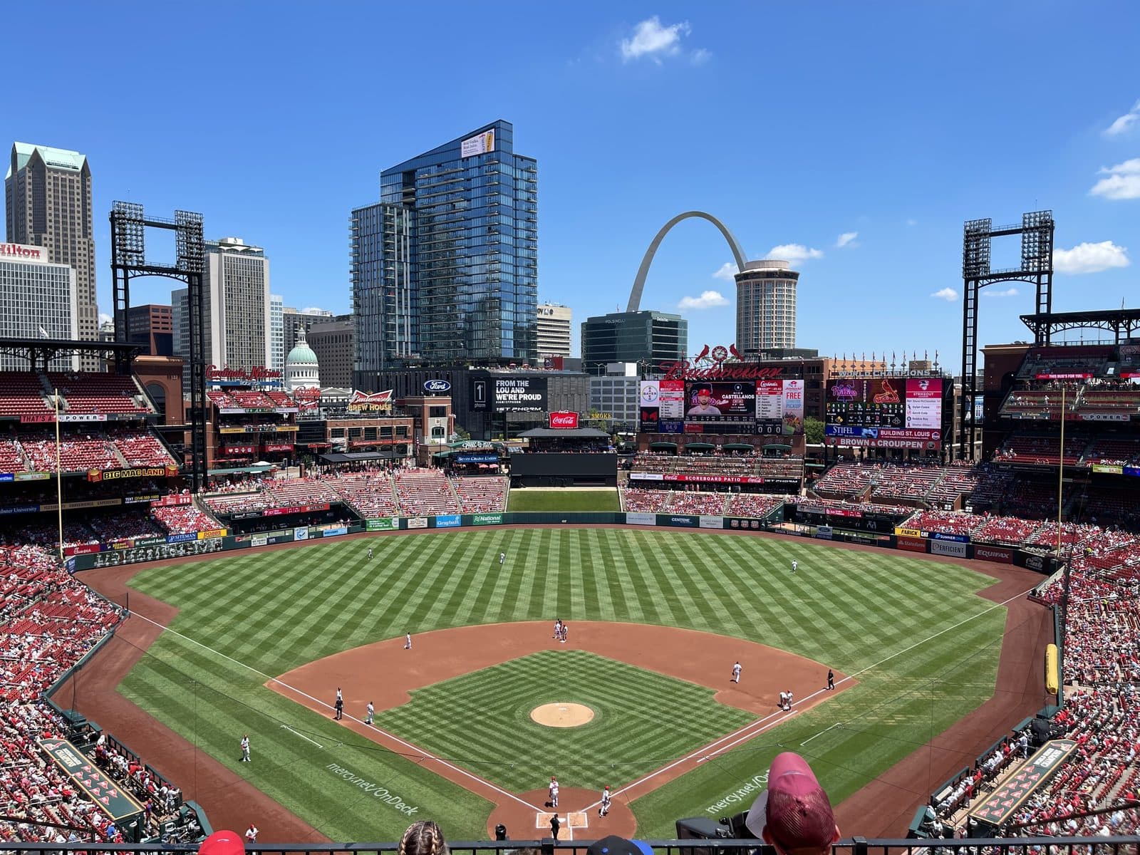 Busch Stadium, 2022 — A view of Busch Stadium and the Gateway Arch in 2022