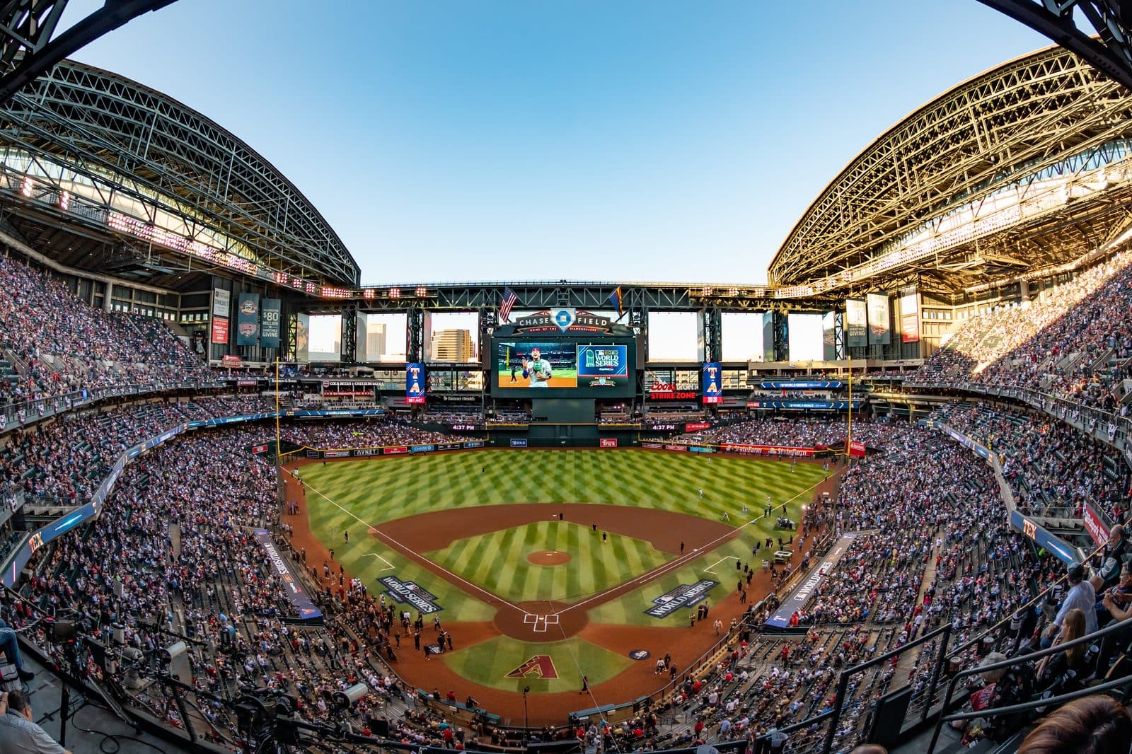 Chase Field, 2023 — Four Reserve Citizen Airmen from the 924th Fighter Group of the 944th Fighter Wing conducted a flyover with four A-10C Thunderbolt II Warthogs over game four of the Major League Ba