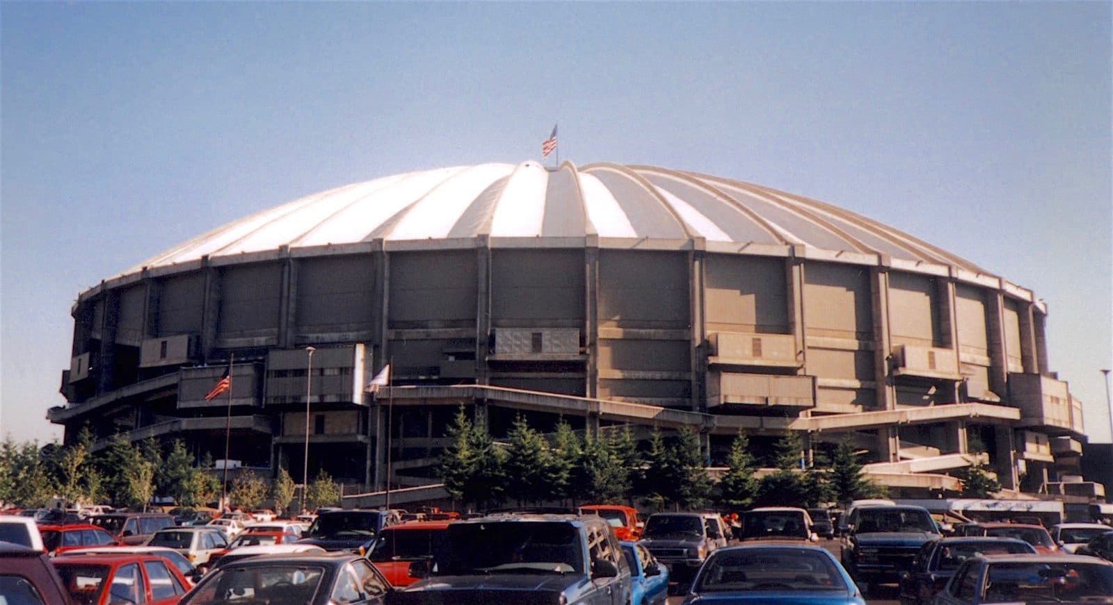 Kingdome, 2008 — The Kingdome, in Seattle, from across one of its parking lots in 1996