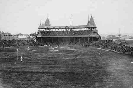South End Grounds III, 1893 — Title: South End Grounds , Walpole Street, Boston, Massachusetts, USA. Date of Original: 1893 Medium: 8" x 10" silver gelatin print Creator: not identified Description: Elevated vi