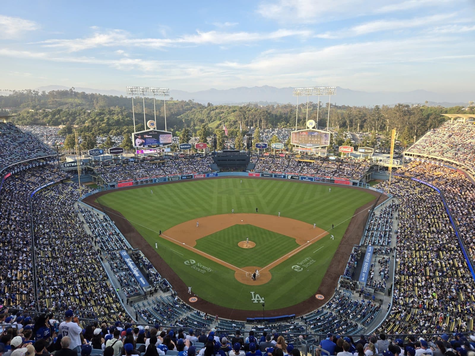 UNIQLO Field at Dodger Stadium, 2025 — Dodger Stadium and Chavez Ravine far view, Chicago Cubs at Los Angeles Dodgers, (April 12, 2025)