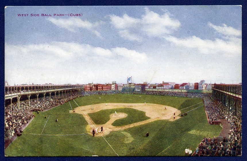 West Side Grounds, 1909 — Postcard showing West Side Park, home of the Chicago Cubs baseball team. The website hosting the image states that it was published in 1909 by V.O., Hammon.