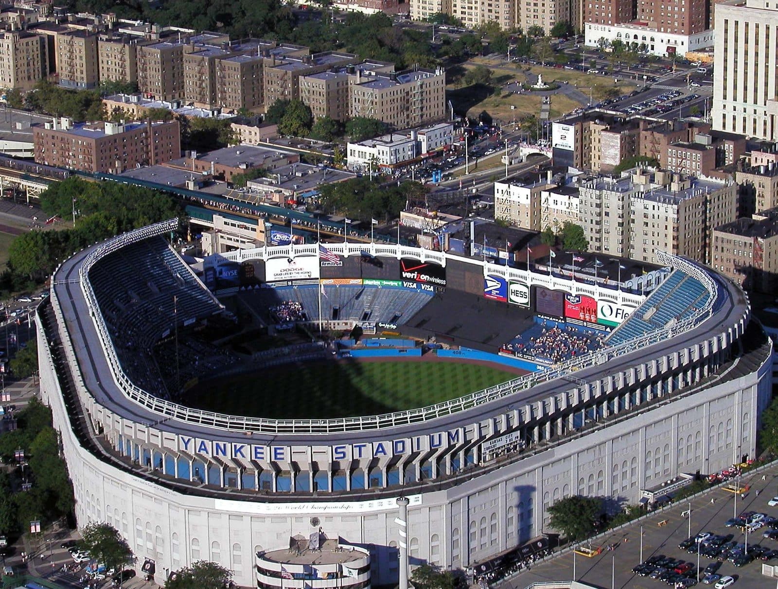 Yankee Stadium I, 2002 — This picture was taken from an Army Blackhawk helicopter. It was amazing to see New York from the air like this! If you look close it looks like there might be a game getting start